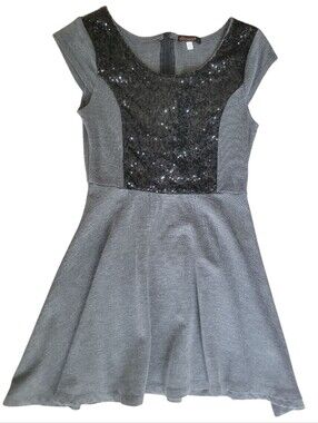 Ella Moss Girls Sequin Panel Knit Skater Fit & Flare Dress Gray Heather Size 12